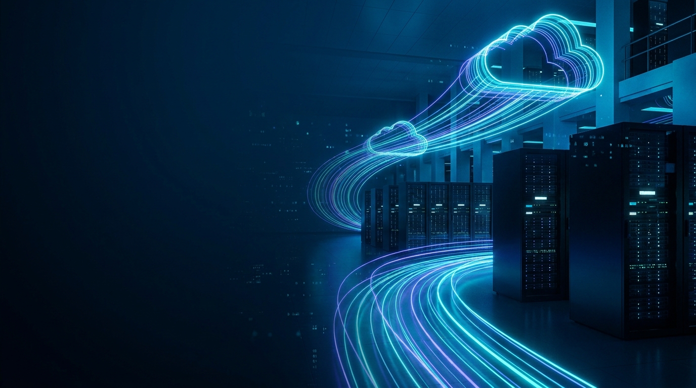 Cloud infrastructure connecting websites, applications and AI services